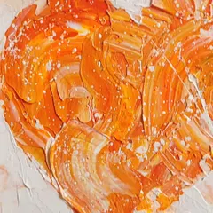 This heart is all about warmth and passion, with fiery oranges and whites swirling together. The texture is so thick you can see every mark of the palette knife. It’s a small piece that carries a lot of energy.