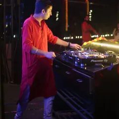 A full-length view of my setup at an outdoor event. I can set up my professional gear anywhere to bring the party to you.