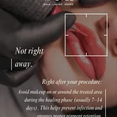 Proper aftercare is key for beautiful results. During the 7-14 day healing phase, it is important to avoid makeup on or around the treated area to prevent infection and ensure the pigment sets perfectly.