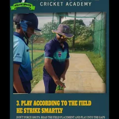 A graphic explaining a key batting tip: playing according to the field. We teach our players to be smart cricketers, not just powerful hitters.