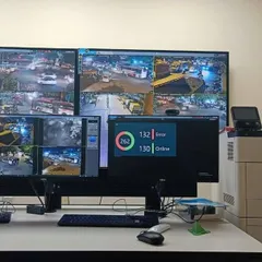This is a night-time view from a public safety control room. The system provides clear footage of traffic and public spaces even after dark, which is critical for 24x7 security.