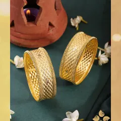 Step into the spotlight with our dazzling new bangle collection. These broad, textured gold bangles are perfect for stacking and making a remarkable style statement.