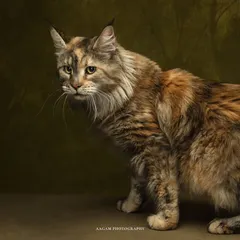 The FeLine is Back. This majestic Maine Coon cat is a perfect subject for a fine art portrait, with its luxurious fur and intense gaze.