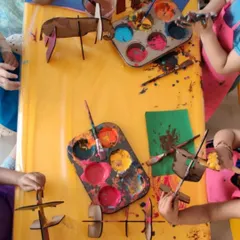A collection of moments from our "Elmer's Art Party." Children and parents got messy painting their own 3D elephants, creating patchwork art, and exploring different textures. It was a joy to see families creating together.