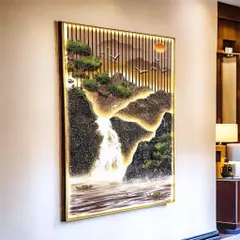 A breathtaking crystal painting that brings a serene waterfall landscape to life with integrated lighting. Measuring an impressive 30x60 inches, this piece showcases incredible detail and precision, transforming any wall into a stunning natural vista.