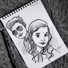 Another couple caricature sketch. I use fine-tipped pens to create the clean lines and shading that give these drawings their classic look.