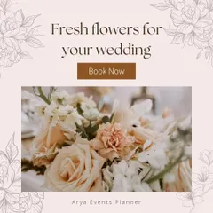 We work with both fresh and high-quality artificial flowers to match your vision and budget. This graphic showcases the kind of beautiful, fresh floral arrangements we can provide for your wedding.
