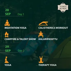 Here is a look at our retreat schedule. We balance high energy activities like Calisthenics and Kalaripayattu with restorative practices like Meditation Yoga and evening campfires.