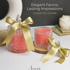 Our Crystal Jar Candle is a perfect elegant favor. The diamond-cut pattern on the glass catches the light beautifully, and we finish it with a satin ribbon for a lasting impression.