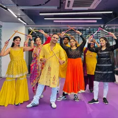 Kicking off Navratri celebrations with my amazing Dandiya squad. This picture captures the pure joy and festive energy of my group classes, where we come together to dance, celebrate, and create awesome memories.