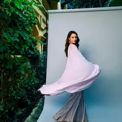 The full view of the House of Masaba sharara. The flowing dupatta and printed pants are so graceful and effortless.