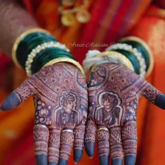 The rich, dark stain on this bridal figure work shows the quality of the henna and the application technique, resulting in a beautiful final look.
