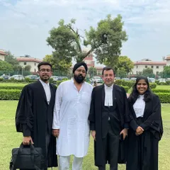 A landmark moment in my career, standing with my client and senior counsel outside the Supreme Court. We successfully defended the constitutionality of the Haryana Sikh Gurudwara (Management) Act, 2014, a case of immense significance.