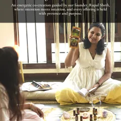 The space is energetically cleansed and prepared to hold sacred work, including intimate one on one consultations. Here, I am guiding a client through a session with oracle cards and essential oils, creating a safe and intuitive space for personal insight and healing.