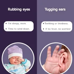 Simple cues like rubbing eyes mean your baby is sleepy, while tugging ears can signal teething or tiredness. Knowing these little signs makes a big difference.