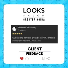 A screenshot of a 5-star review from a happy client, Prakritee. She praises the "outstanding services" and "fantastic interior," which is feedback I deeply value.