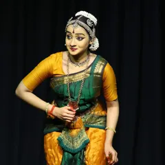 An expressive moment from the Ninada Nruthyotsava. The yellow and green costume adds a different visual flavor to my repertoire.