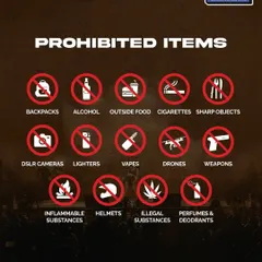 Prohibited Items list for Delhi. Safety and security are paramount. We clearly communicate the rules, including no backpacks, outside food, or professional cameras.
