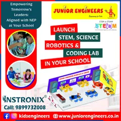 We partner with schools to bring future-ready learning to the classroom. This poster outlines our proposal to launch a complete STEM, science, robotics, and coding lab on your campus. Our program is fully aligned with the National Education Policy (NEP) and includes curriculum, materials, and teacher training, making it a hassle-free solution for schools.