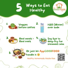 5 ways to eat healthy, or just let us handle it! This infographic gives simple health tips, positioning our service as the easiest solution.