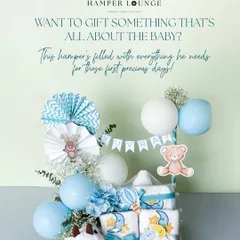 This hamper is filled with everything a baby boy needs for his first precious days. It includes essentials like embroidered towels, soft toys, and adorable decorations, all presented in a beautiful crate.