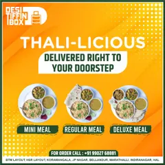 Why settle for one dish when you can have it all? My thalis are "thali-licious" for a reason, bringing a variety of flavours together on one plate and delivering it straight to you.