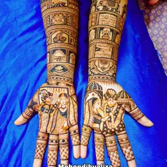 A full view of a stunning bridal design featuring portraits of the couple during their wedding ceremony. This is a beautiful way to capture the main event right on your hands.