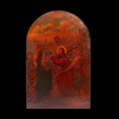 This is one of a significant set of eight oil-on-tin-sheet paintings from circa 1850, depicting Jesus Christ's steps to crucifixion. This piece shows a poignant moment on the Via Dolorosa, rendered with the dramatic intensity of the period.