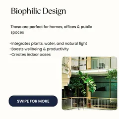 An introduction to Biophilic Design, which integrates natural elements like plants, water, and light into our buildings. This approach is perfect for homes and offices as it boosts wellbeing, enhances productivity, and creates a calming indoor oasis.