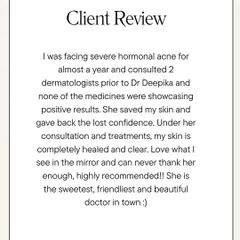 This client's journey is a powerful reminder of why I do what I do. She was struggling with severe hormonal acne and had lost confidence after trying other treatments. I'm so grateful we were able to find a solution that healed her skin and restored her self-esteem.