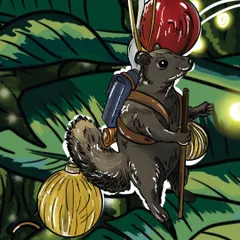This adventurous squirrel with a backpack is another small character from a larger Christmas piece, adding a layer of whimsical storytelling.