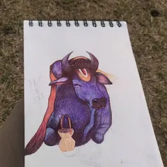 This is a work-in-progress photo of my Nandi Maharaj sketch. It shows the initial coloring and line work before all the final details are added. I wanted to share this stage to give a glimpse into my drawing process.