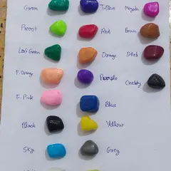 This chart displays the range of colored polished pebbles I have available, from green and blue to red and yellow.
