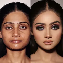 A dramatic transformation perfect for a cocktail night. The intense smokey eyes and perfectly sculpted face create a look that is both bold and beautiful.