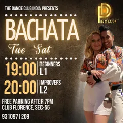 Our Bachata class schedule for beginners and improvers. We offer free parking at our Club Florence location for evening classes.