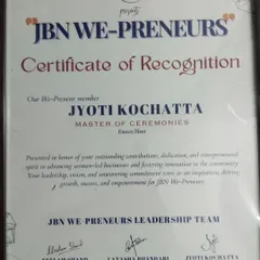 My Certificate of Recognition from JBN WE-PRENEURS for my contributions as a leader and emcee. This acknowledges my dedication to advancing women-led businesses and fostering innovation.
