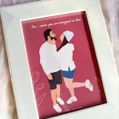 I capture the feeling of your relationship in a minimalist faceless portrait. This piece, showing a couple wrapped in love, is a perfect, personal gift for your partner for any occasion.
