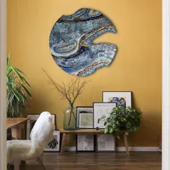 This is my "Sea Within" artwork, part of a series inspired by nature. The irregular shape and flowing blue patterns mimic the coastline, creating a unique statement piece for any wall.