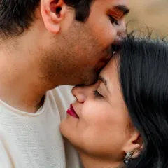 Sometimes the most powerful portraits are the quietest. This intimate, close-up moment during an outdoor session captures the gentle and soulful side of a relationship, focusing purely on the connection between two people.