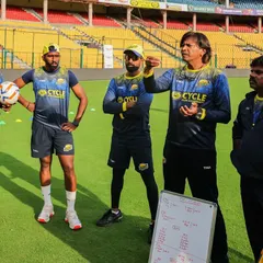 Strategy is everything. Here I am with the Mysuru Warriors, breaking down the game plan on the whiteboard before a crucial match. We leave no stone unturned in our preparation.