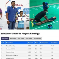 It takes a lot of time to shape a stone into a sculpture. I am proud to see our player Prateek Koundilya become India's Number 1 in the Under-15 Boy's Singles rankings. This is the result of years of hard work.