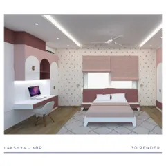 A duplicate of ID 16, this 3D render provides a clear view of the proposed design for the kid's bedroom, including the integrated study area and soft, layered lighting.