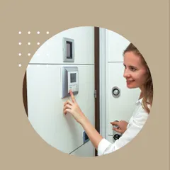 A resident interacts with a modern video intercom system, demonstrating its ease of use for building access.