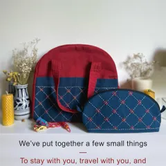 We’ve put together a few small things to stay with you, travel with you, and be gifted with love. This handmade gift set, featuring a quilted travel bag and matching pouch, is curated with care for your sibling, your friend, or for you.