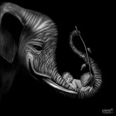 This is an example of my creative digital art service. I combined a photo of a newborn with a hand-drawn style elephant to create this unique and emotional black and white composite image.