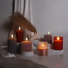 A full view of our new collection of battery-operated and regular pillar candles. We love creating a mix of modern and classic designs to suit every taste.