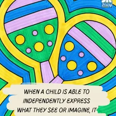 This vibrant drawing of maracas illustrates a key benefit of our classes. When a child can independently express what they see or imagine, it gives their confidence a huge boost.