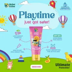 Playtime should be worry-free, which is why our Kids Sunscreen Lotion is a must. This graphic highlights its key features: a lightweight, non-sticky SPF 30 formula that absorbs quickly, providing ultimate protection for active kids.