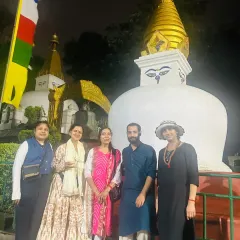 A photo of our sangha at the Bouddhanath Stupa. Journeying with fellow seekers amplifies the experience and creates a supportive field of energy.