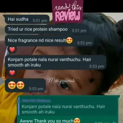 A lovely review for my Rice Protein Shampoo. The customer mentions it has a nice fragrance, lathers well, and leaves her hair feeling smooth. This is exactly the result I aim for.
